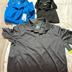 Tek Gear Polo Shirt Trio - Gray, Blue, Black. Size small.